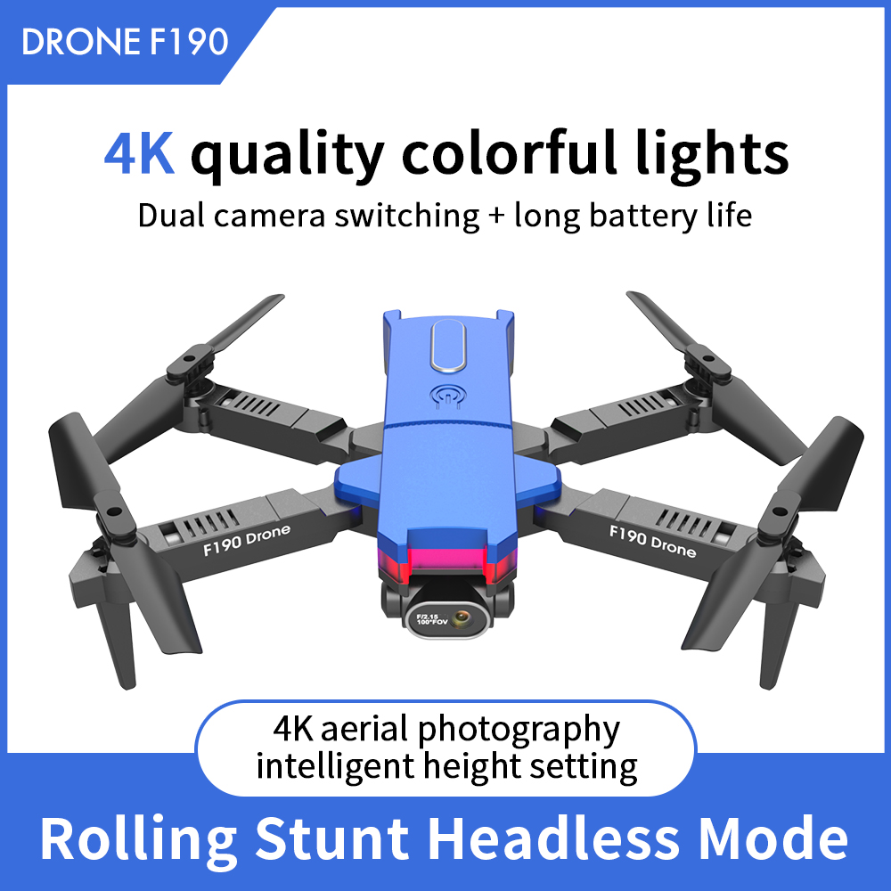F190 미니 RC 드론 4K HD 듀얼 카메라 LED 조명 WIFI FPV 공기 압력 고도 홀드 모드 Foldable Quadcopter 항공기 장난감 선물